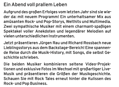 Rock Tales, Anekdoten nach Noten